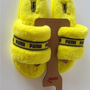 Puma Women Fuzzy Yellow Slippers